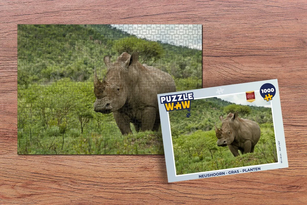PuzzleWow Neushoorn Legpuzzel 1000 Stuks - Multicolor