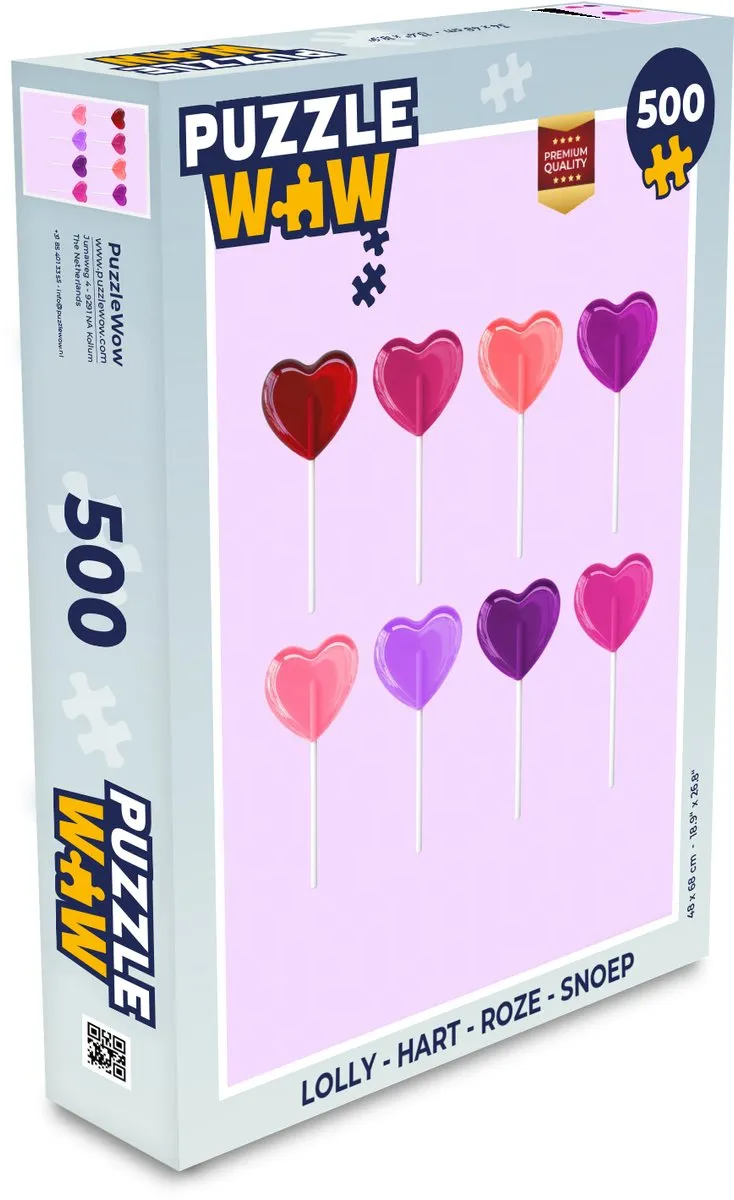 PuzzleWow Lolly Hart Legpuzzel 500 Stuks - Roze