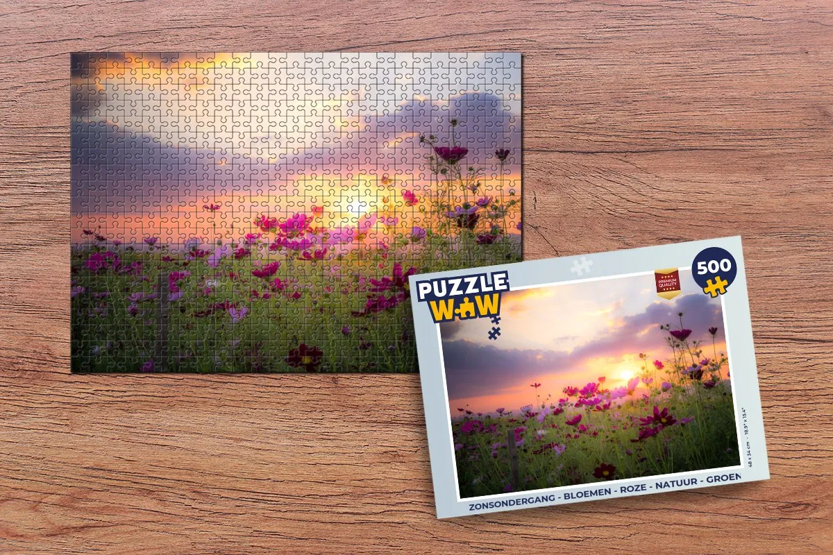 PuzzleWow Zonsondergang Bloemen Legpuzzel 500 Stuks - Multicolor
