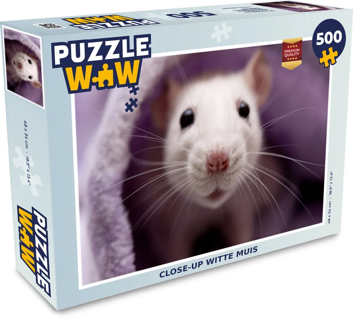 PuzzleWow Close-up Witte Muis Legpuzzel 500 Stuks - Multicolor