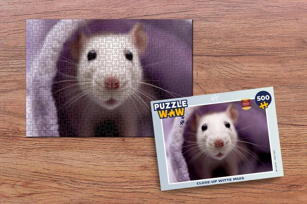 PuzzleWow Close-up Witte Muis Legpuzzel 500 Stuks - Multicolor