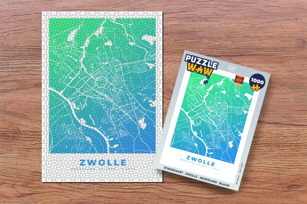 PuzzleWow Stadskaart Zwolle Legpuzzel 1000 Stuks - Multicolor