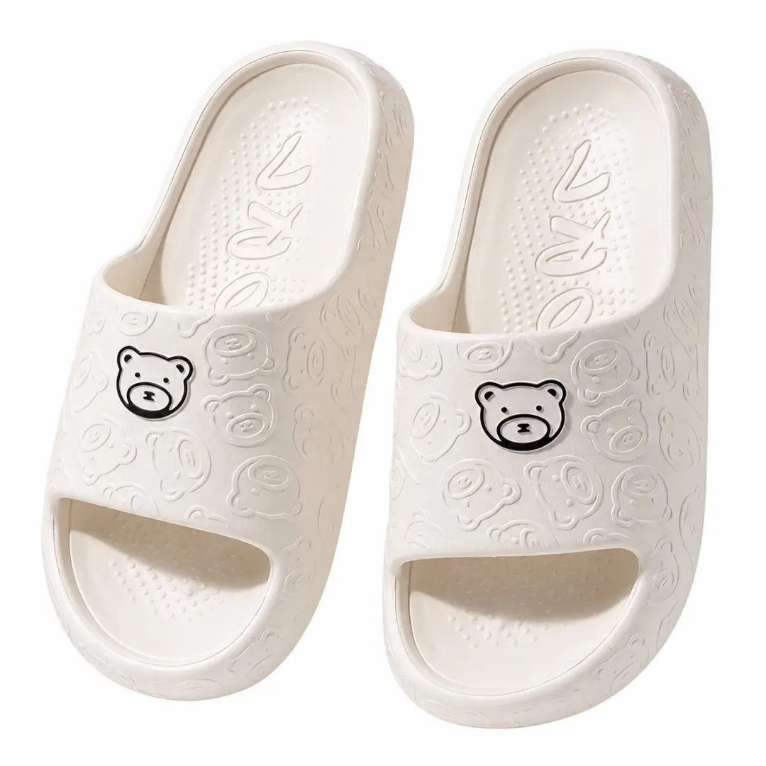 Witte badslippers dames EVA instap slippers berenprint antislip dik zool lichtge