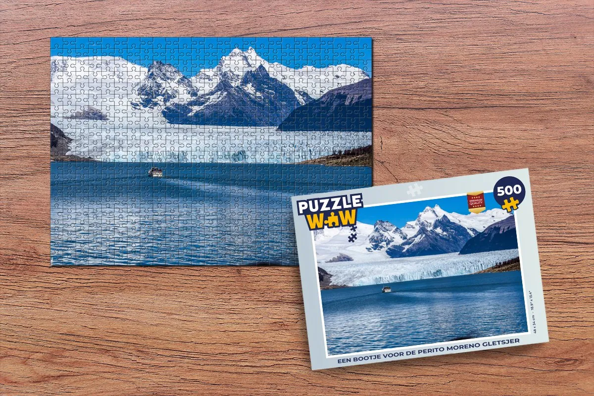 PuzzleWow Legpuzzel Een bootje voor de Perito Moreno gletsjer 500 Stuks - Multicolor