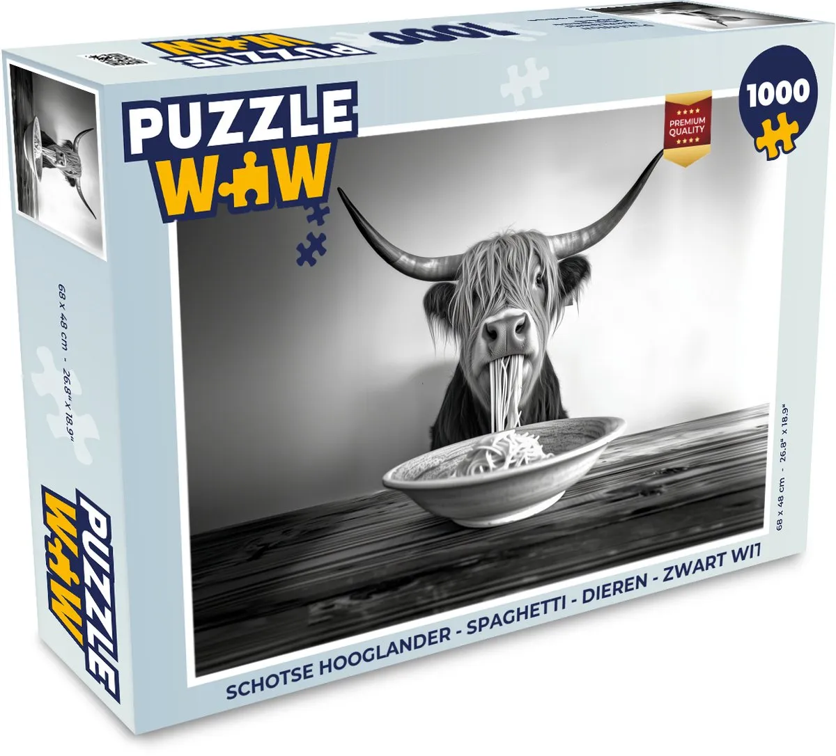 PuzzleWow Schotse Hooglander Legpuzzel 1000 Stuks - Zwart/Wit