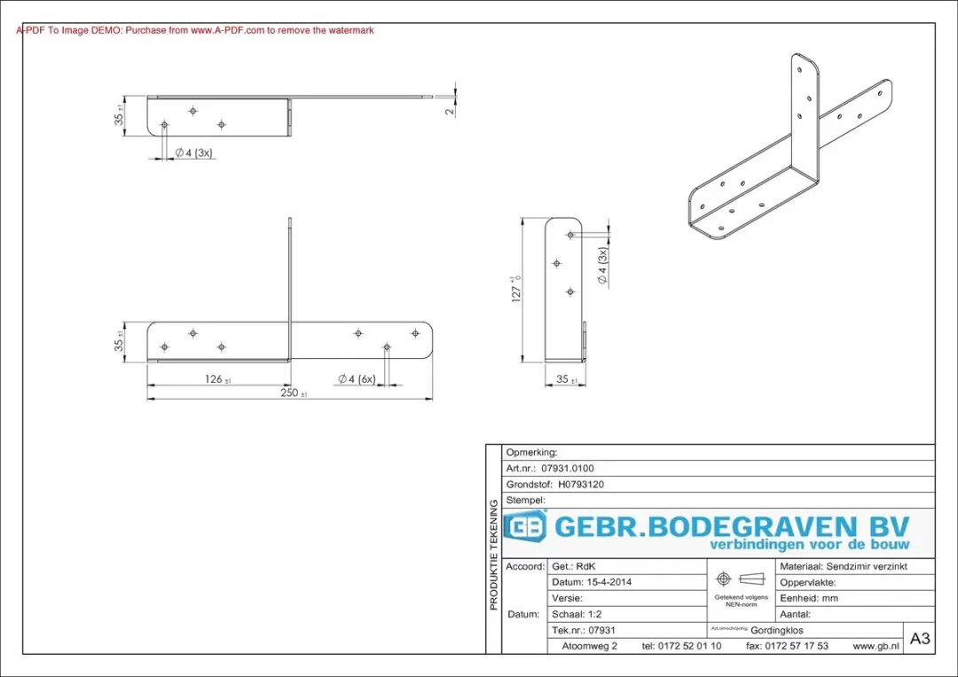 GB Gordingklos Sendzimir Verzinkt 35x35x2mm
