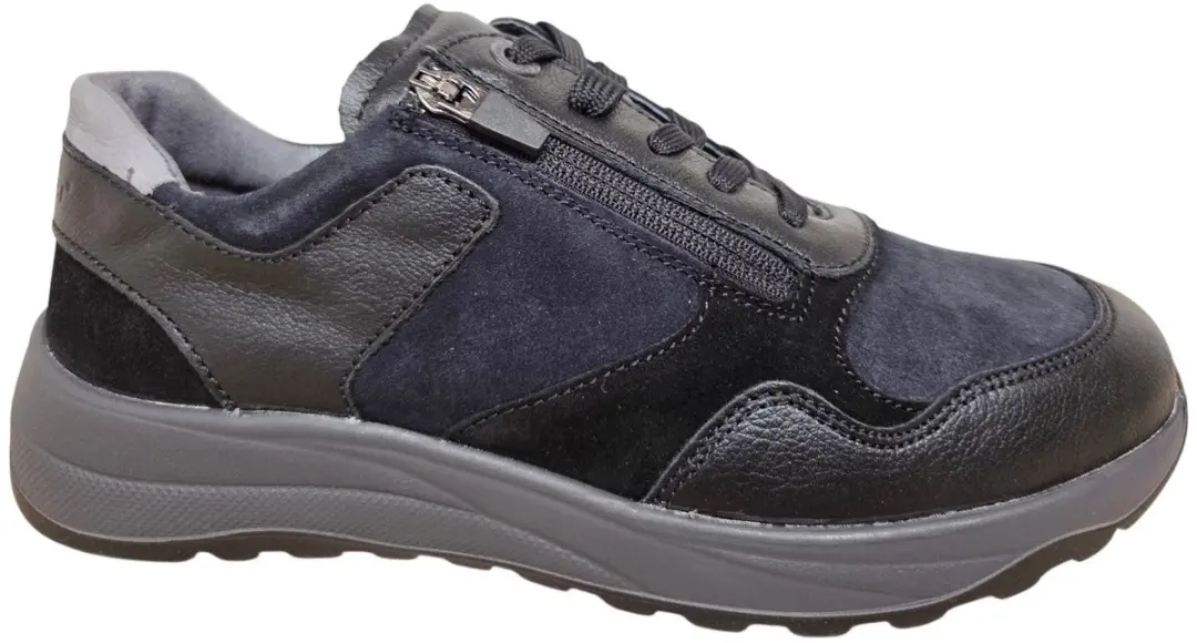 Waldlaufer 662001 501 954 John Sneakers Zwart Leer en Suede Heren