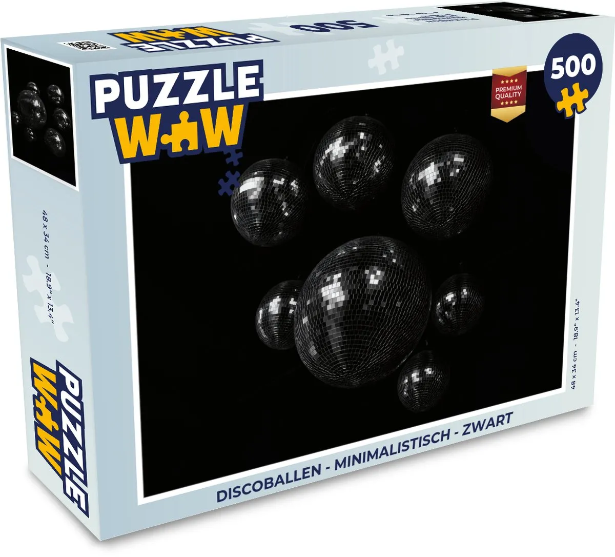 PuzzleWow Discoballen Puzzel 500 Stuks - Zwart