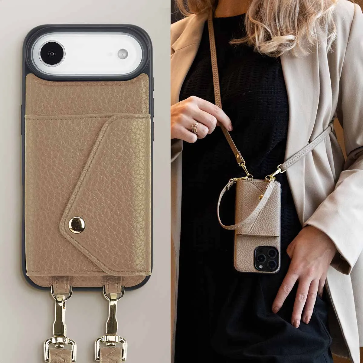 Selencia Hoesje iPhone 17 Air - Koordhoes Taupe - 3 Pasjes