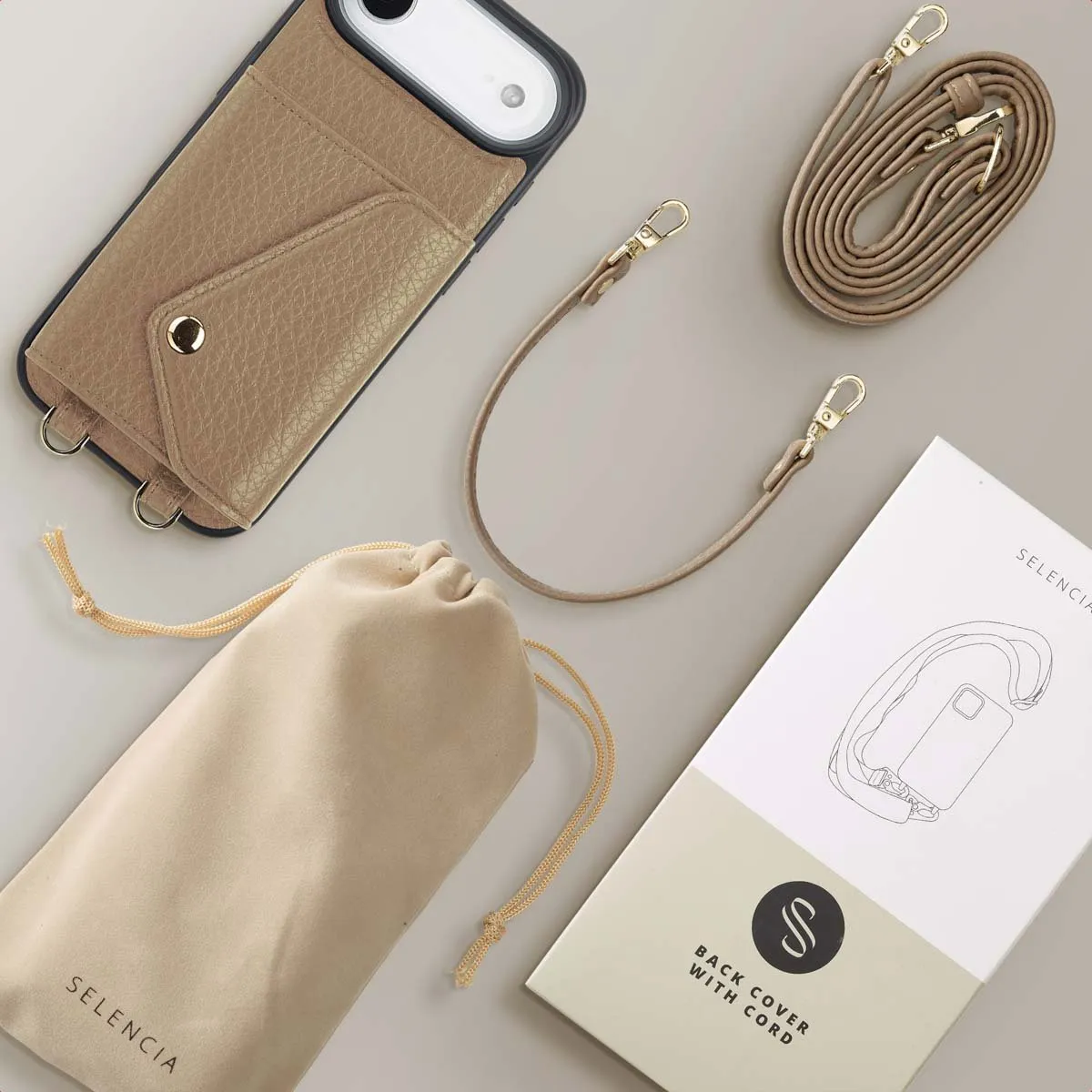 Selencia Hoesje iPhone 17 Air - Koordhoes Taupe - 3 Pasjes - afbeelding 6 van 6