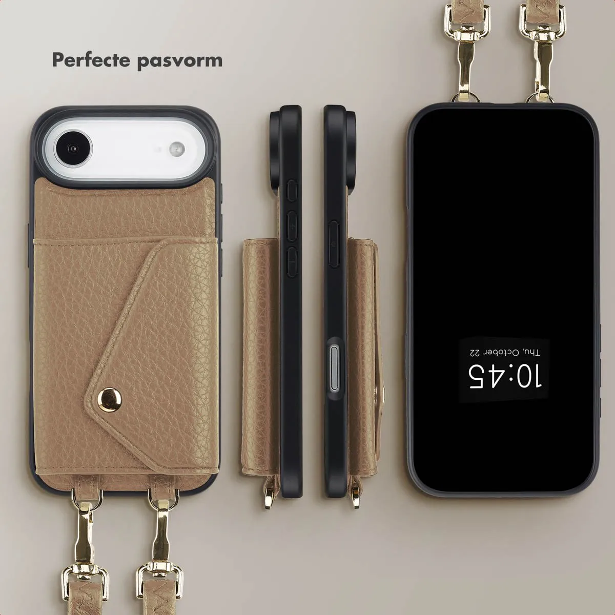 Selencia Hoesje iPhone 17 Air - Koordhoes Taupe - 3 Pasjes