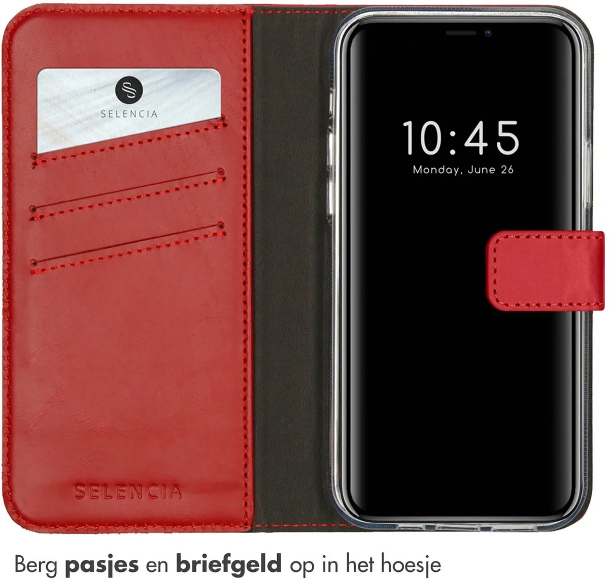 Selencia Hoesje iPhone 12 Pro Bookcase - Rood - 3 Pasjes