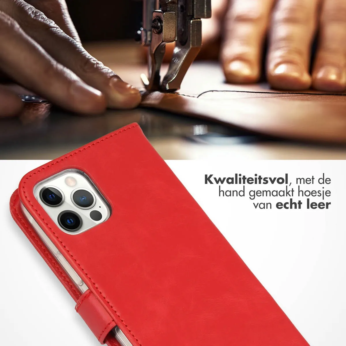 Selencia Hoesje iPhone 12 Pro Bookcase - Rood - 3 Pasjes