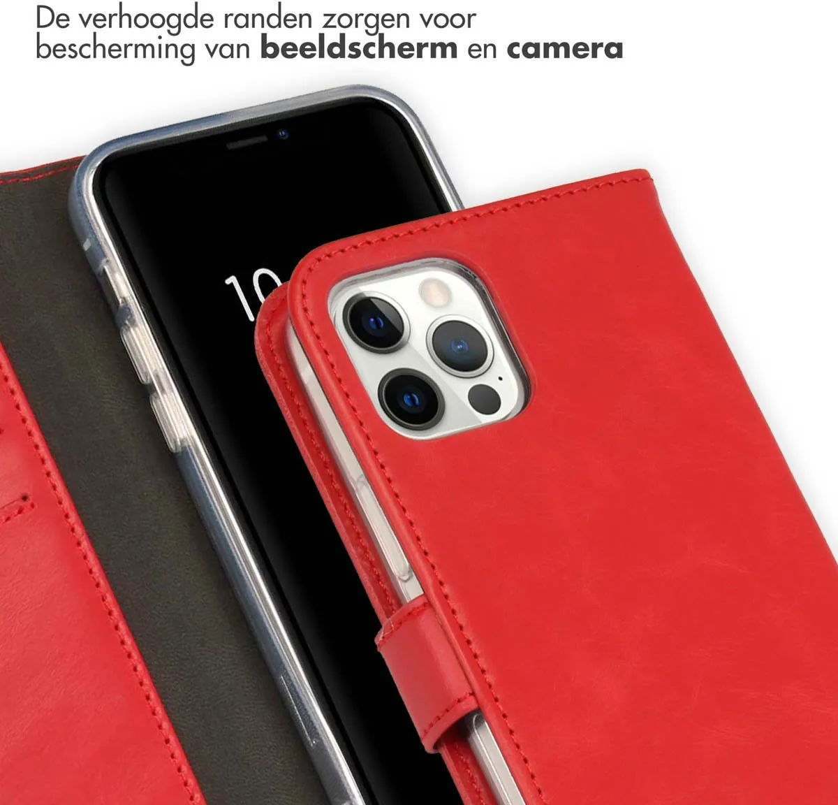 Selencia Hoesje iPhone 12 Pro Bookcase - Rood - 3 Pasjes