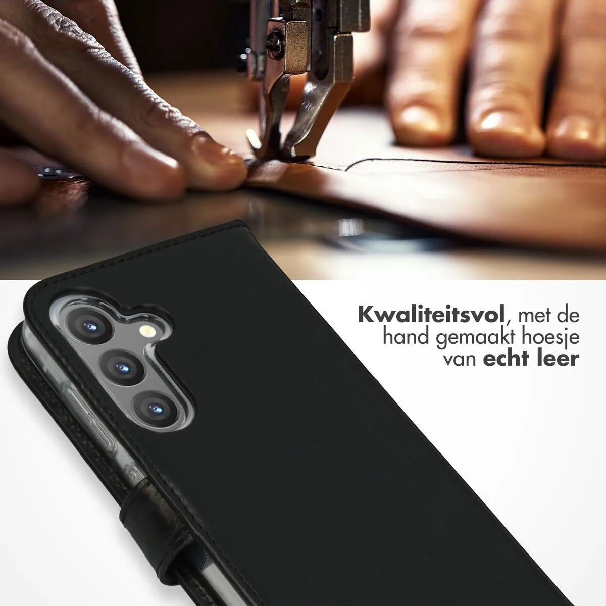 Selencia Hoesje Samsung Galaxy S24 - Echt Lederen Bookcase 3 Stuks - Zwart
