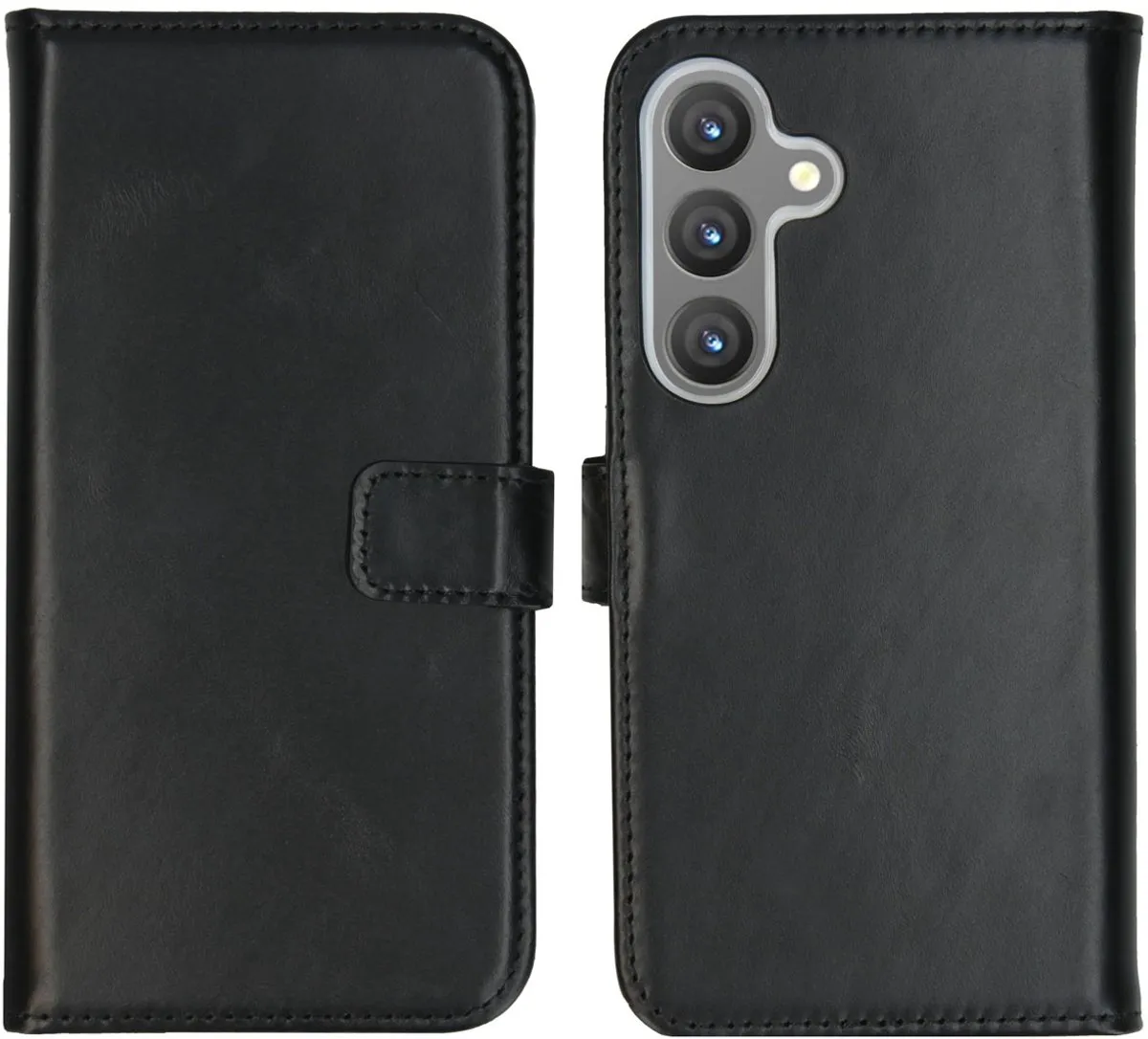 Selencia Hoesje Samsung Galaxy S24 - Echt Lederen Bookcase 3 Stuks - Zwart
