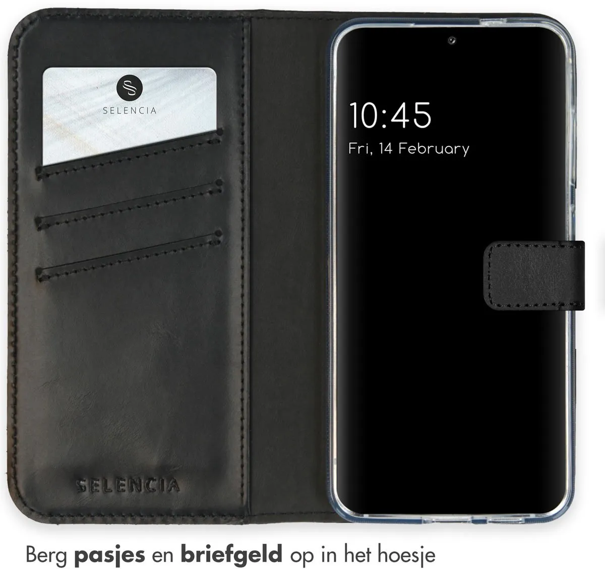 Selencia Hoesje Samsung Galaxy S24 - Echt Lederen Bookcase 3 Stuks - Zwart
