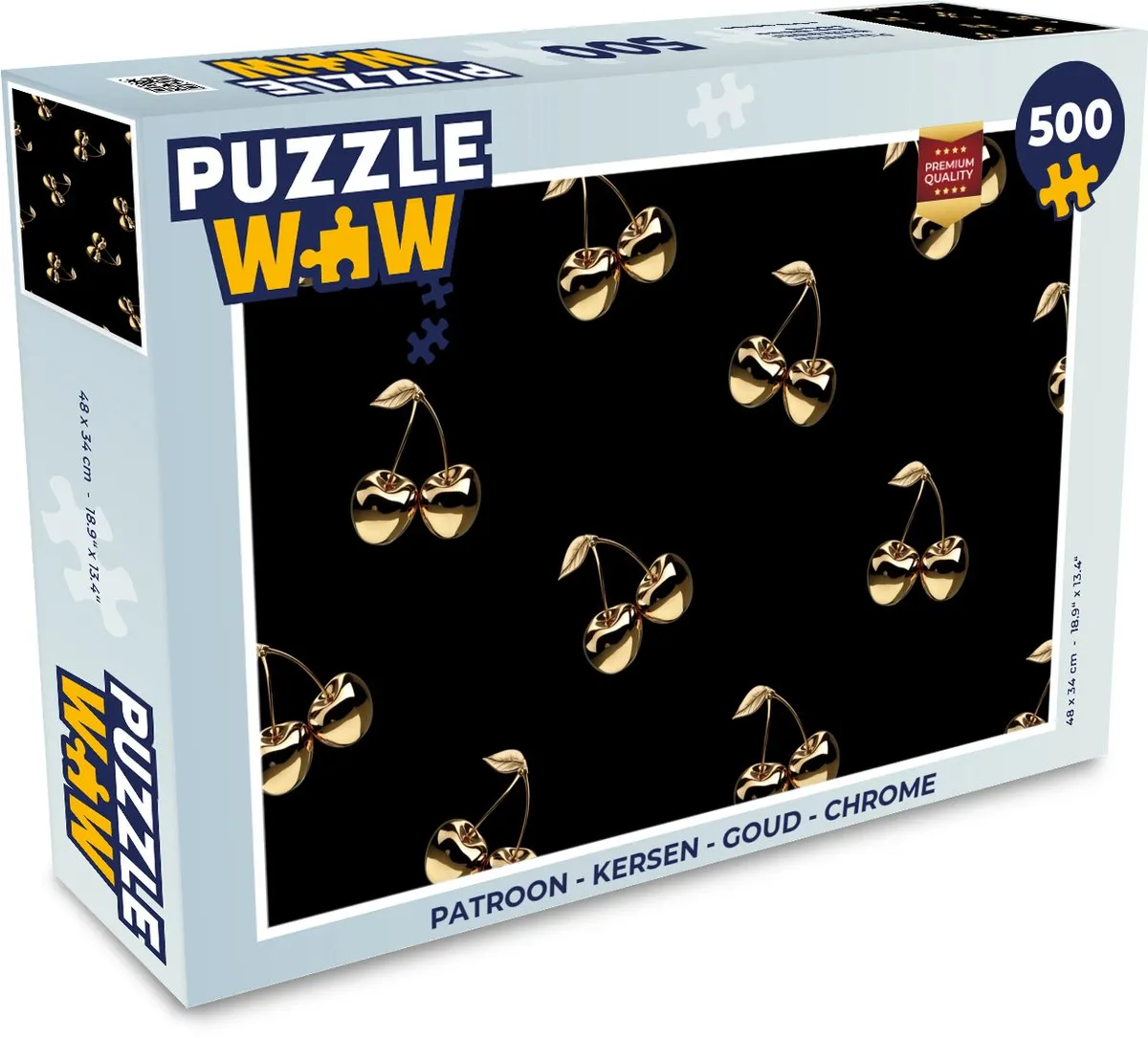 PuzzleWow Legpuzzel 500 Stuks - Kersen/Goud/Zwart Patroon