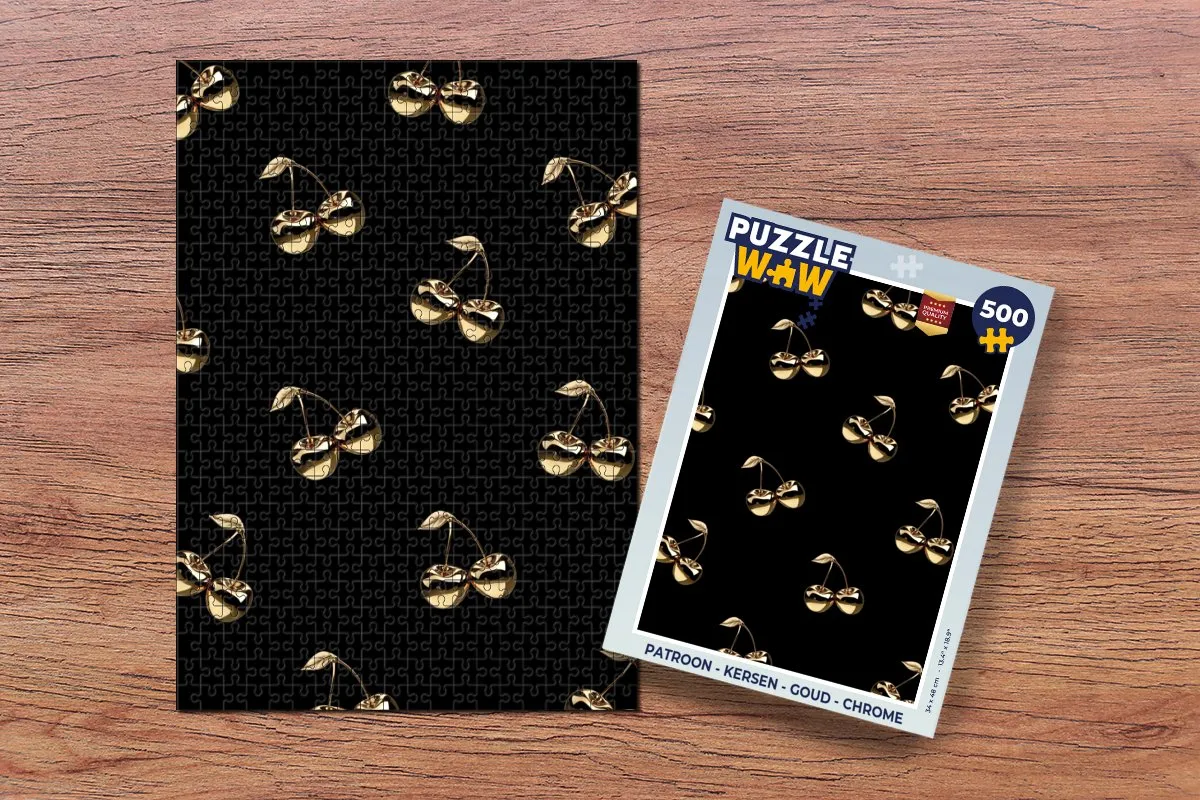 PuzzleWow Legpuzzel 500 Stuks - Kersen/Goud/Zwart Patroon