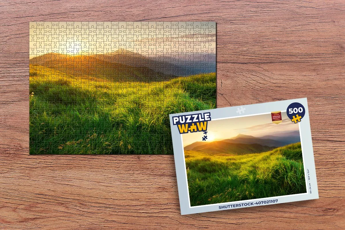 PuzzleWow Gras - Heuvels - Zon - Natuur Landschap Legpuzzel 500 Stuks - Multicolor
