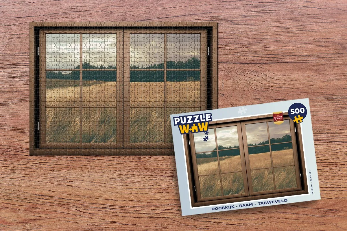 PuzzleWow Doorkijk Ramen Tarweveld Legpuzzel 500 Stuks - Multicolor