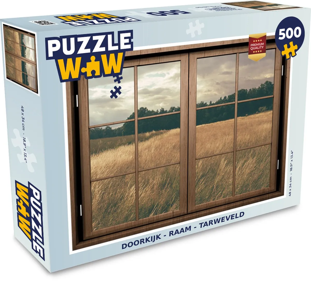 PuzzleWow Doorkijk Ramen Tarweveld Legpuzzel 500 Stuks - Multicolor
