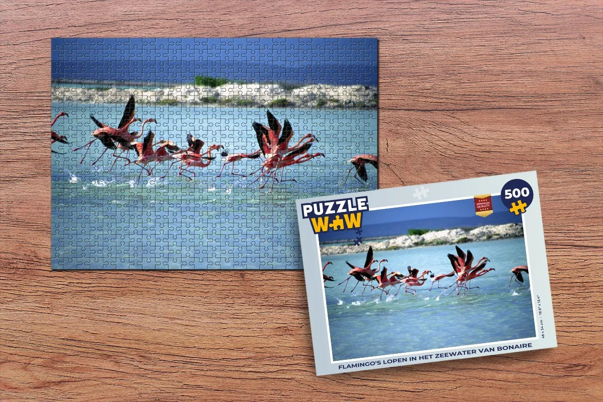 PuzzleWow Legpuzzel Flamingo's in zeewater Bonaire 500 Stuks - Multicolor