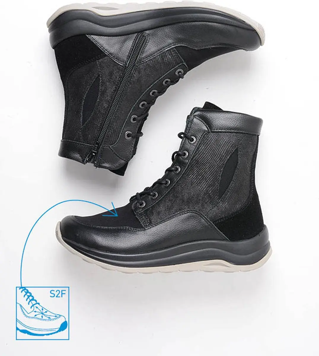Wolky Ellon SF Hoge Veterschoenen - Zwart Combi Stretchleer
