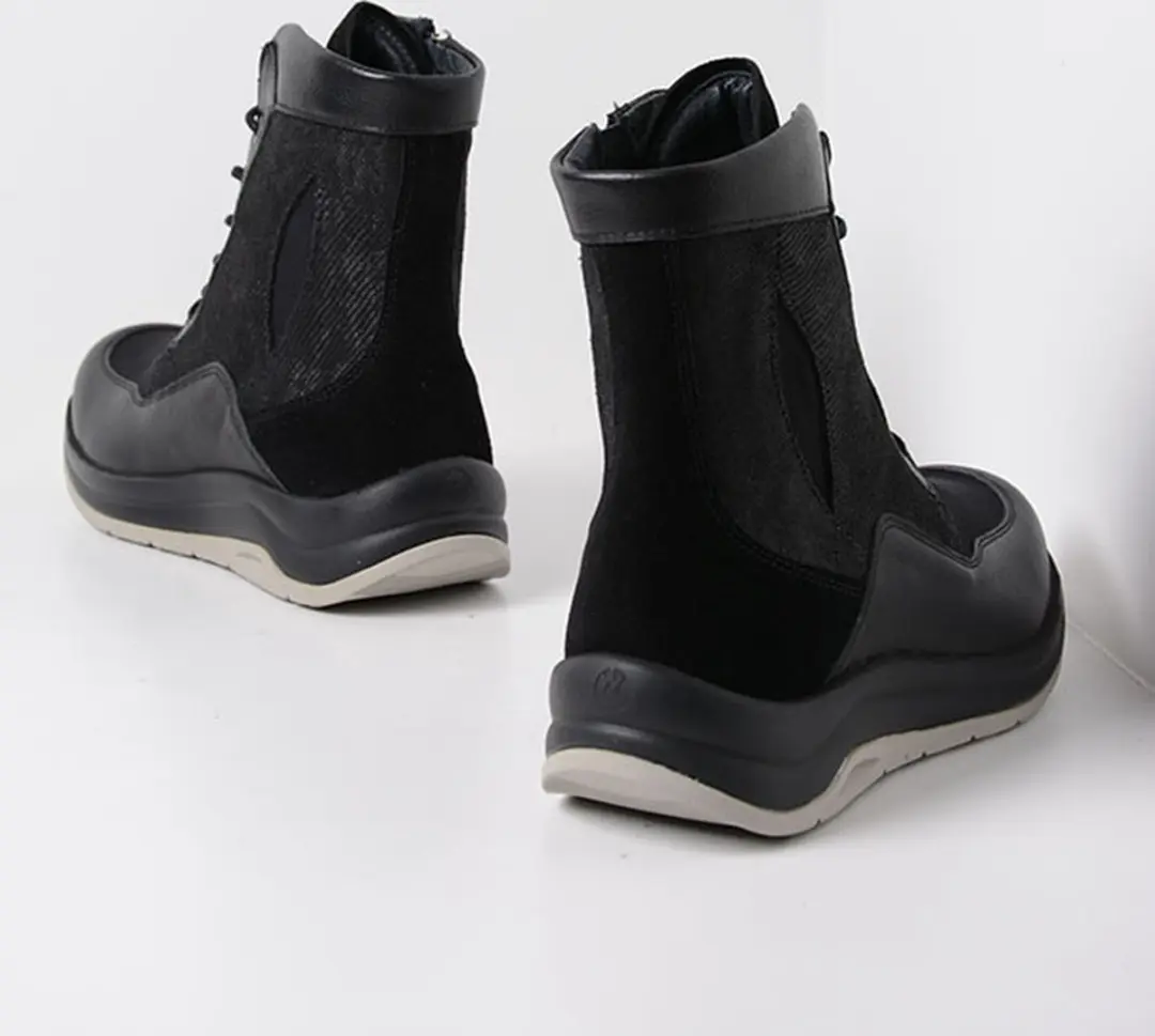Wolky Ellon SF Hoge Veterschoenen - Zwart Combi Stretchleer