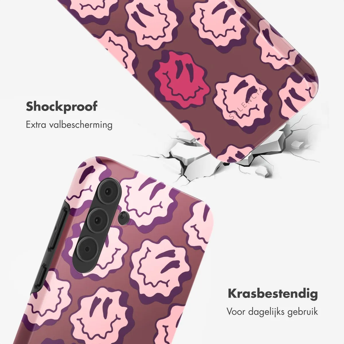 Selencia Hoesje Samsung Galaxy A55 - Wavy Smiley Pink