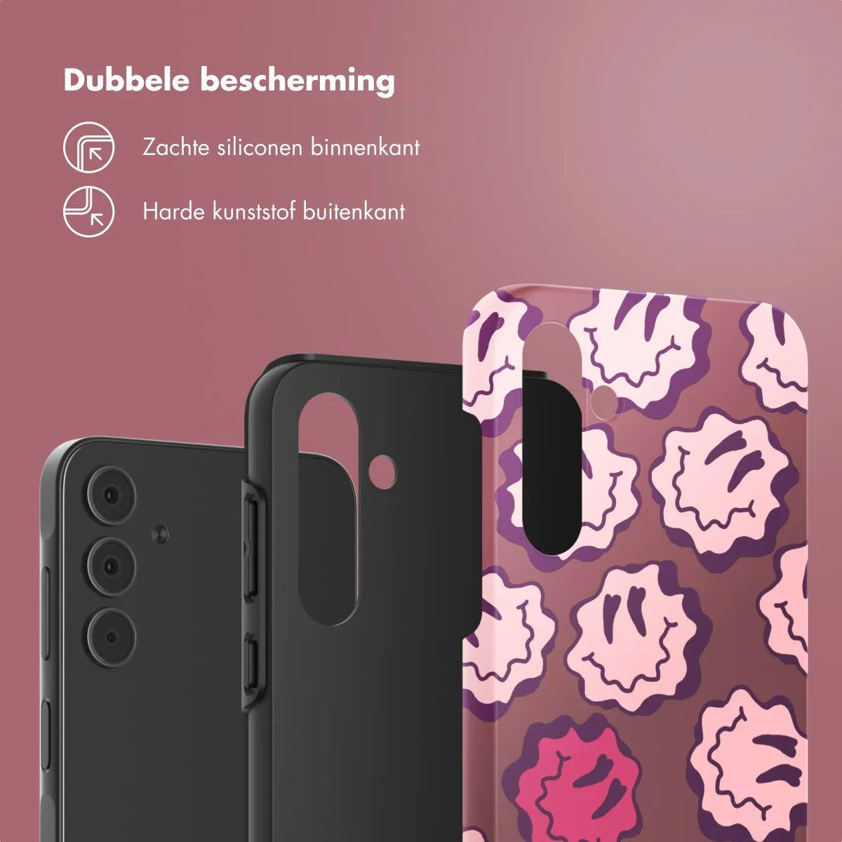 Selencia Hoesje Samsung Galaxy A55 - Wavy Smiley Pink