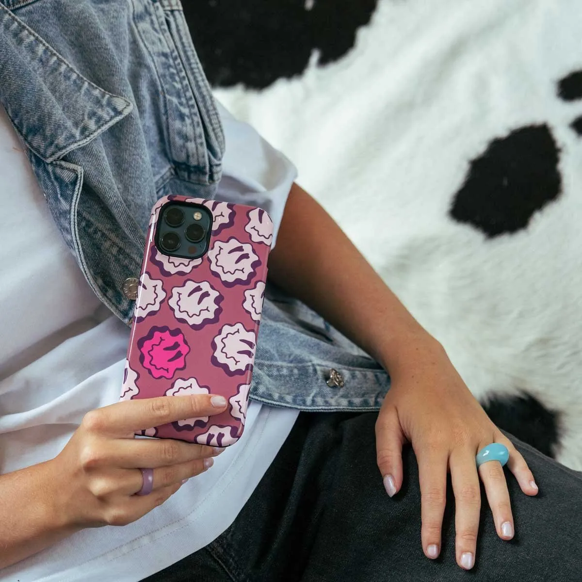Selencia Hoesje Samsung Galaxy A55 - Wavy Smiley Pink