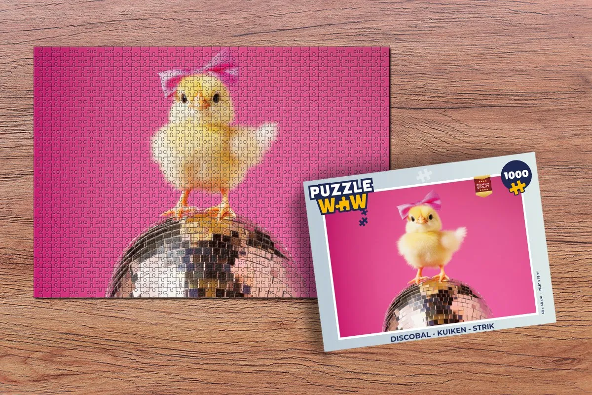PuzzleWow Discobal Legpuzzel 1000 Stuks - Kuiken/Disco Roze
