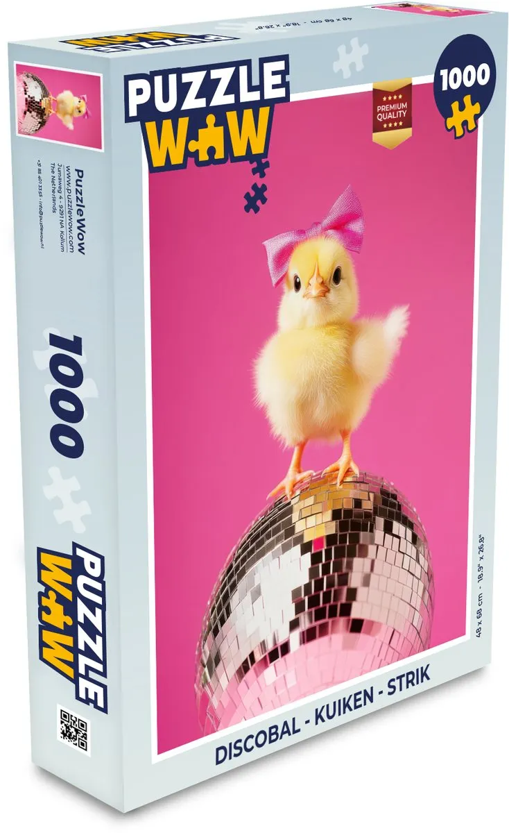 PuzzleWow Discobal Legpuzzel 1000 Stuks - Kuiken/Disco Roze