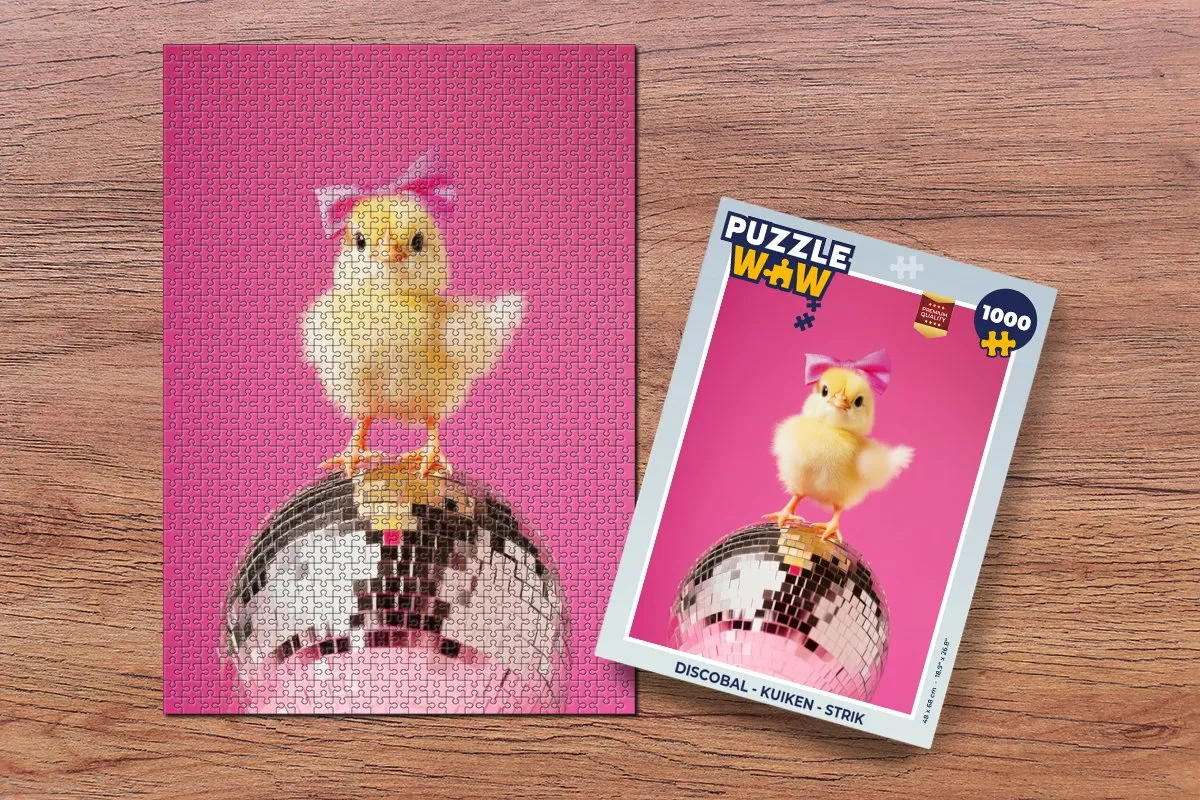 PuzzleWow Discobal Legpuzzel 1000 Stuks - Kuiken/Disco Roze
