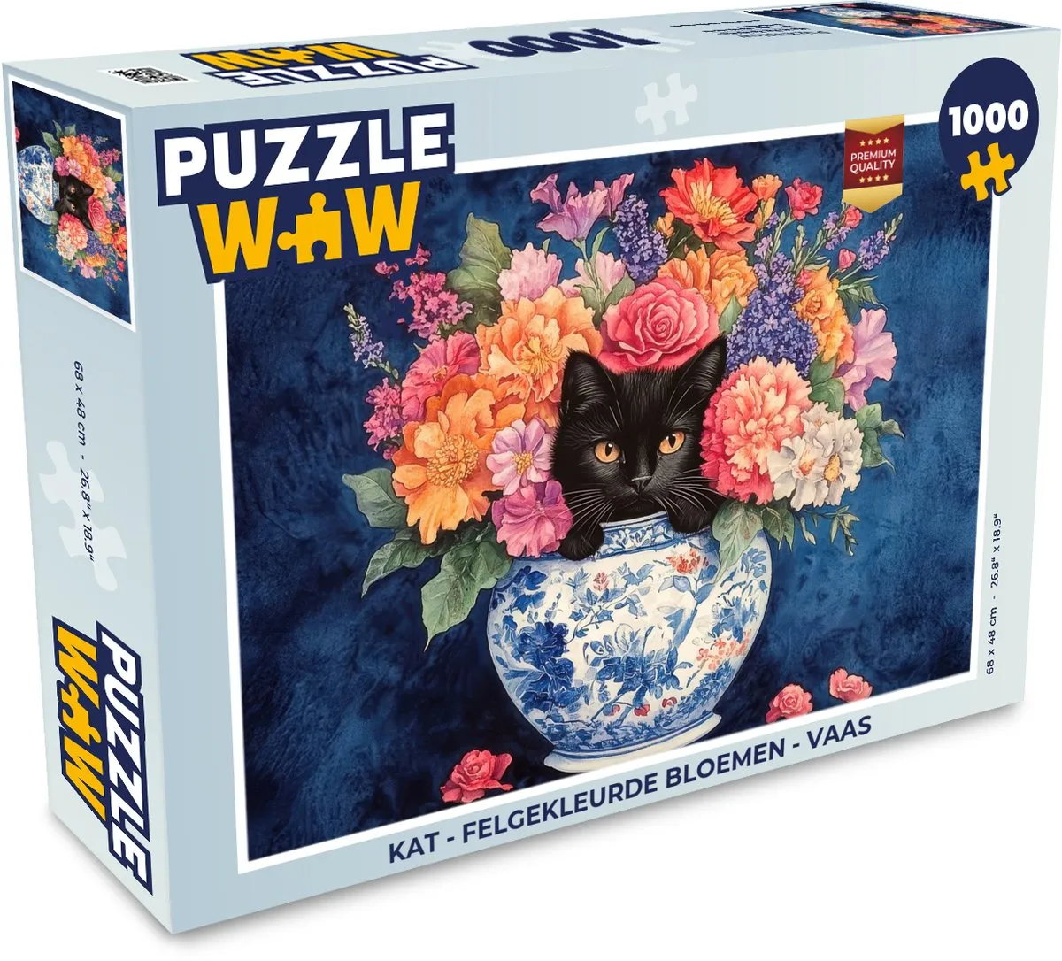 PuzzleWow Kat Felgekleurde Bloemen Legpuzzel 1000 Stuks