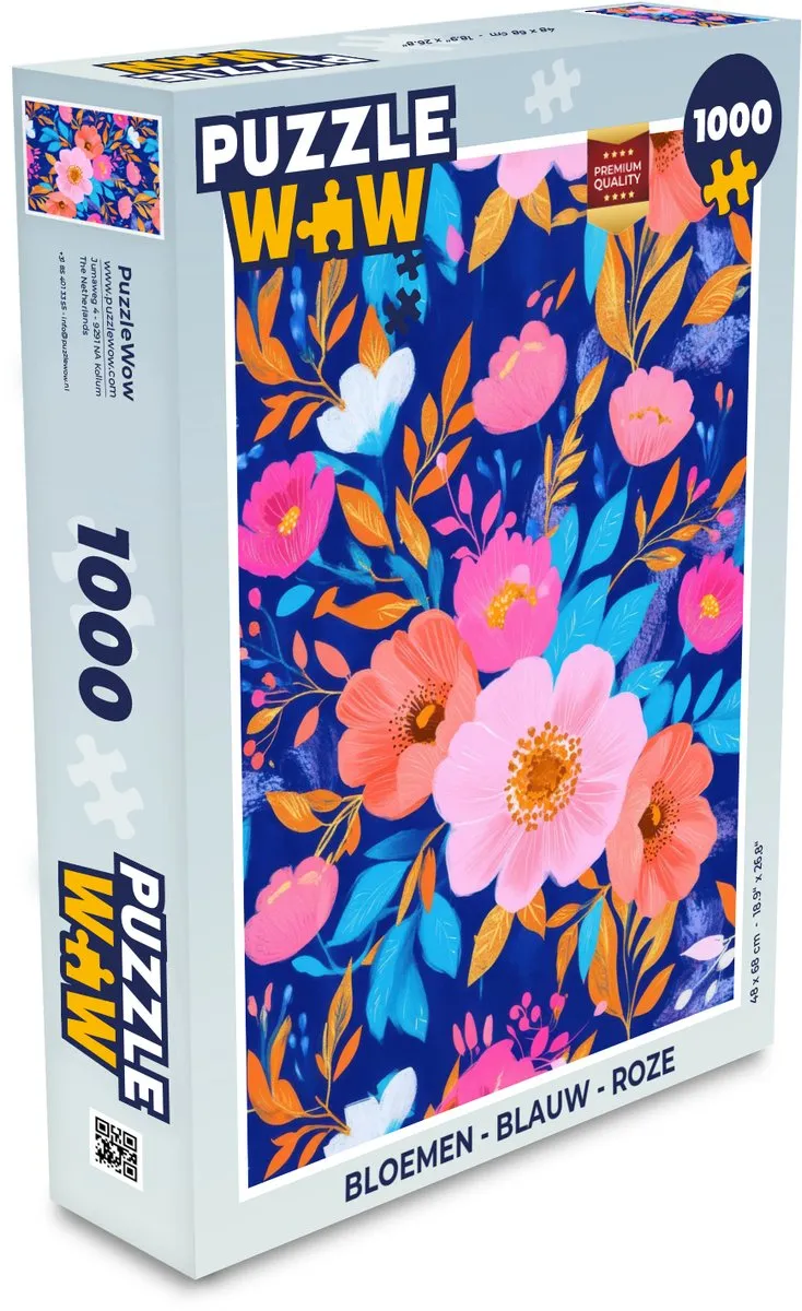 PuzzleWow Bloemen Legpuzzel 1000 Stuks - Blauw/Rozep