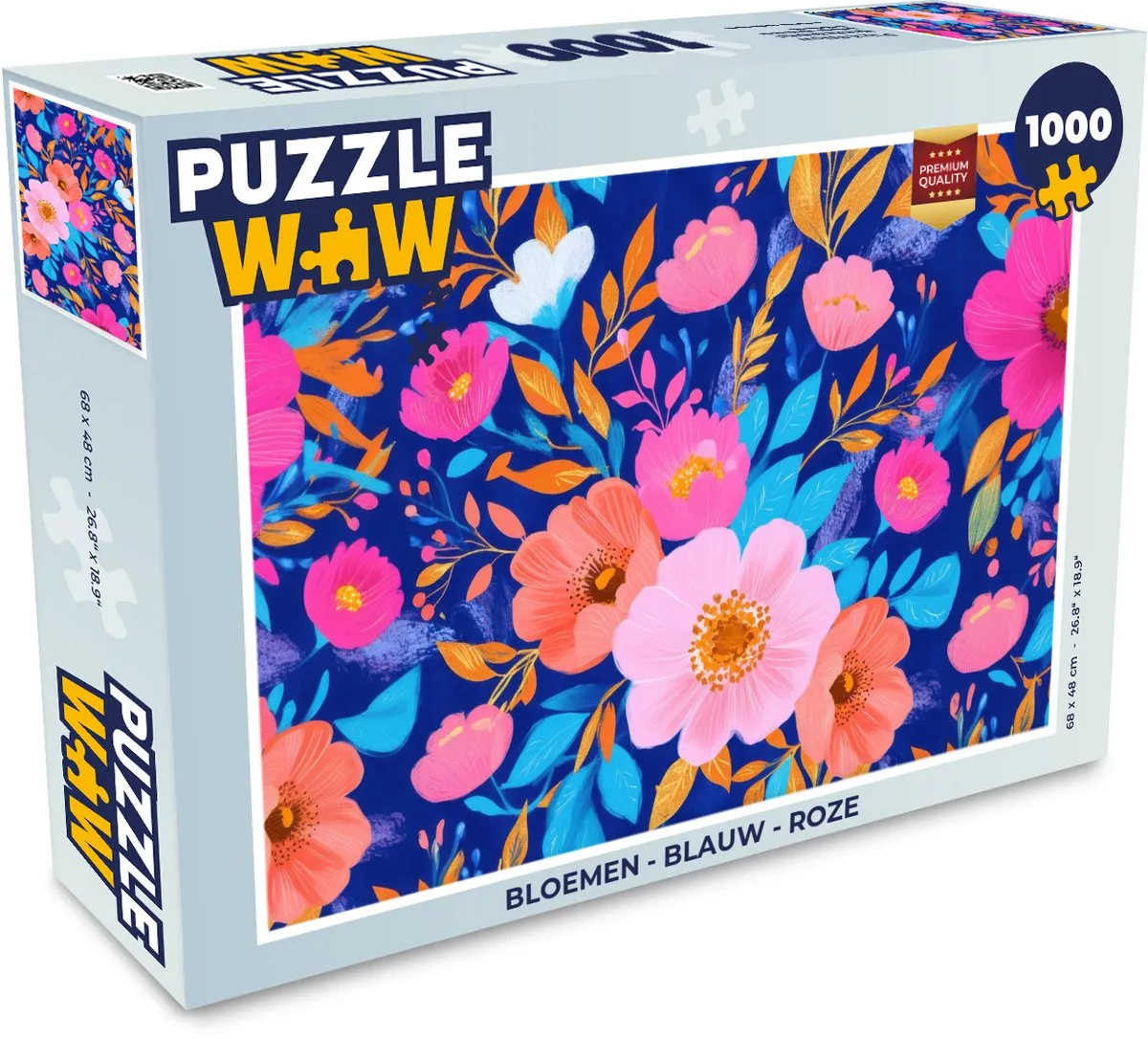 PuzzleWow Bloemen Legpuzzel 1000 Stuks - Blauw/Rozep