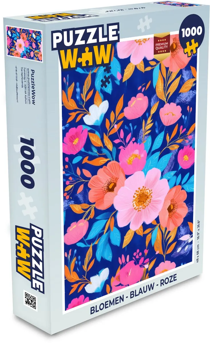 PuzzleWow Bloemen Legpuzzel 1000 Stuks - Blauw/Rozep