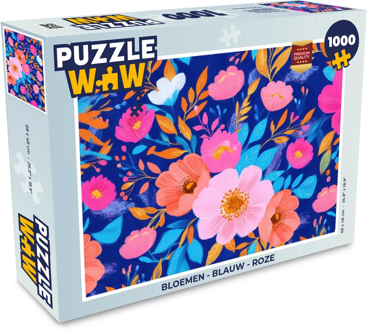 PuzzleWow Bloemen Legpuzzel 1000 Stuks - Blauw/Rozep