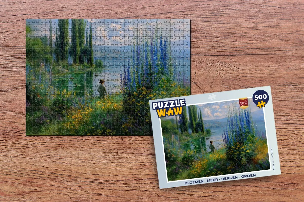 PuzzleWow Bloemen Meer Bergen Legpuzzel 500 Stuks