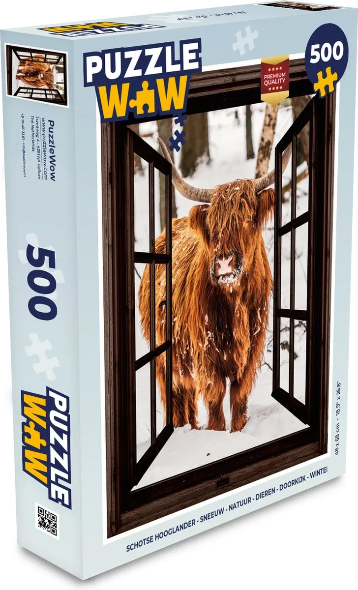 PuzzleWow Schotse Hooglander Legpuzzel 500 Stuks - Winter