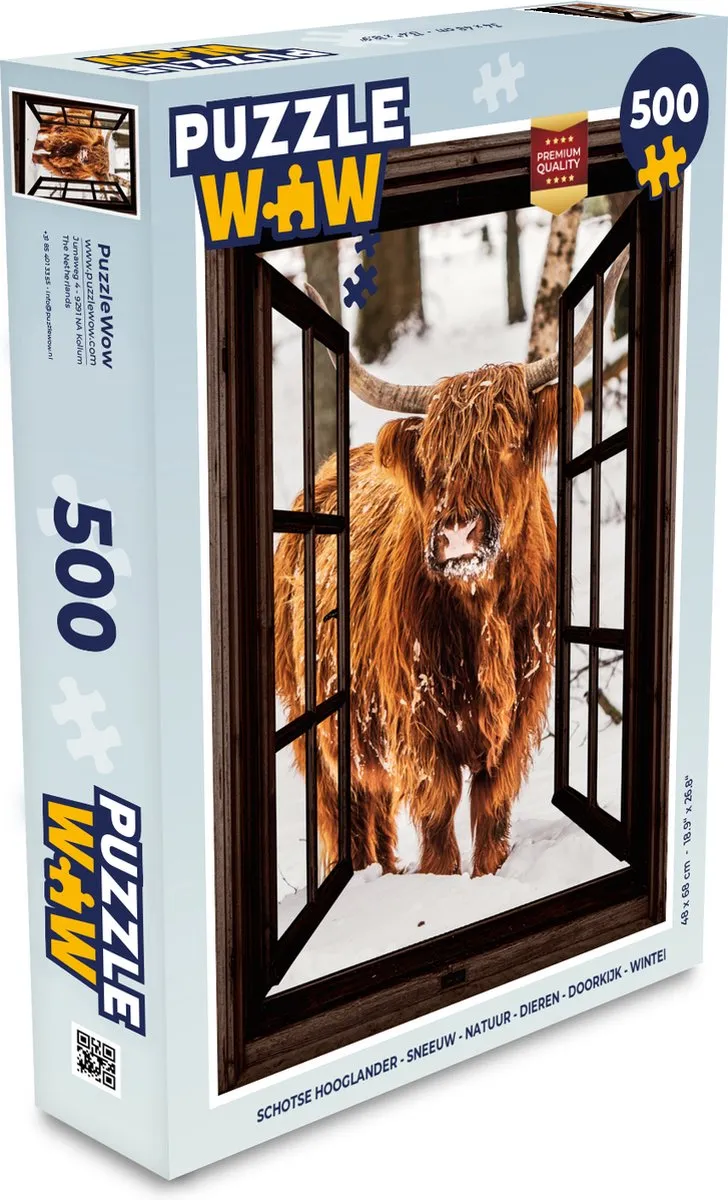 PuzzleWow Schotse Hooglander Legpuzzel 500 Stuks - Winter