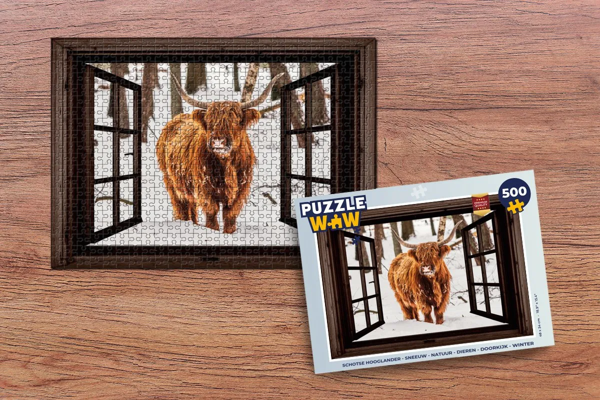 PuzzleWow Schotse Hooglander Legpuzzel 500 Stuks - Winter