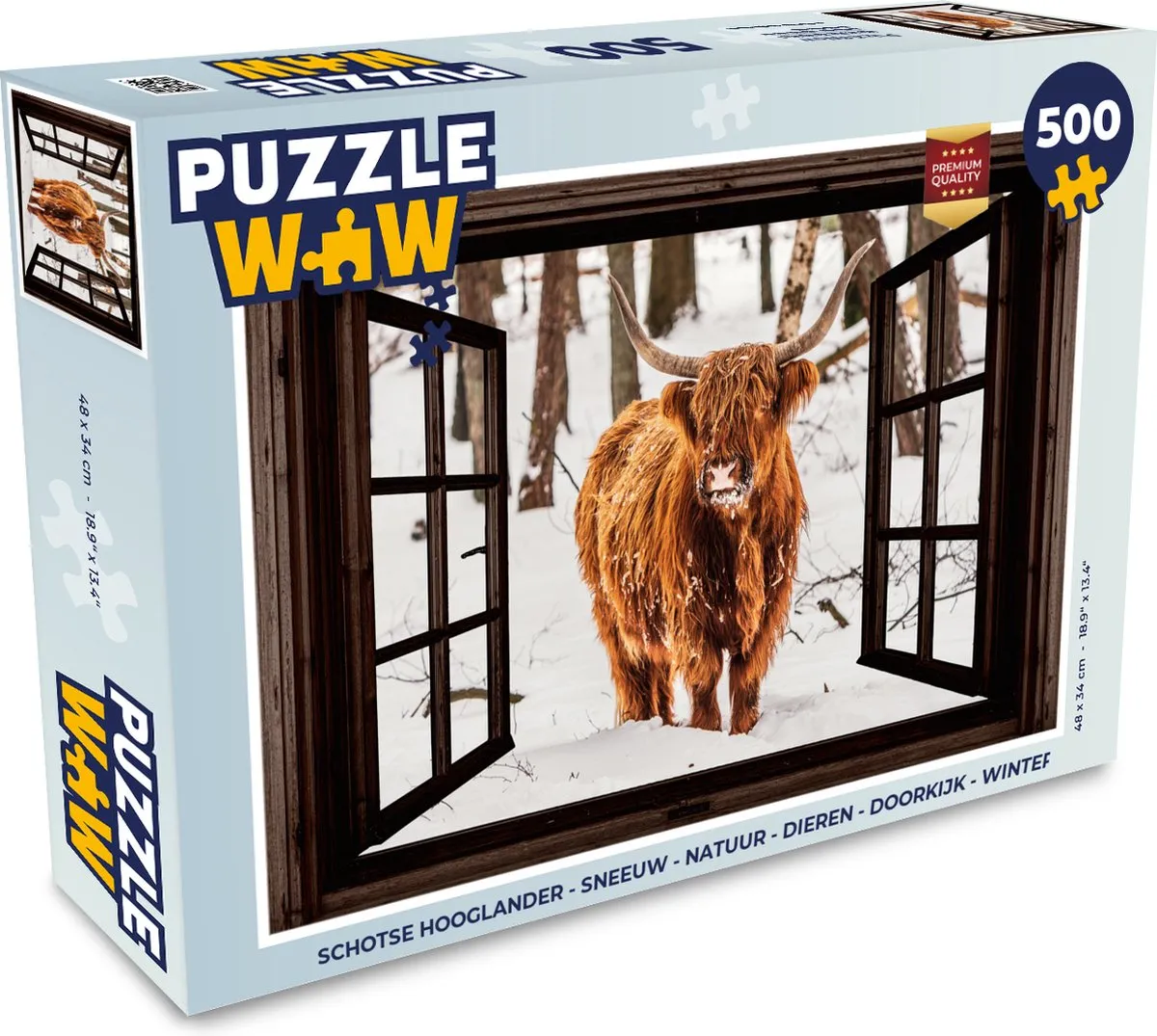 PuzzleWow Schotse Hooglander Legpuzzel 500 Stuks - Winter
