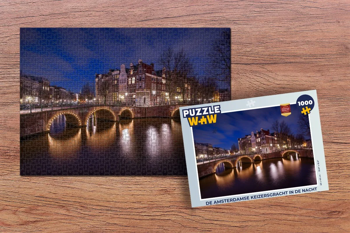 PuzzleWow Amsterdamse Keizersgracht Nacht Legpuzzel 1000 Stuks - Multicolor
