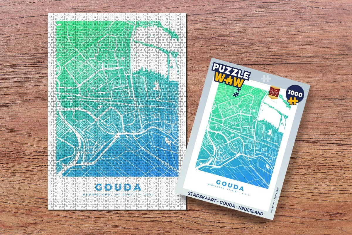 PuzzleWow Stadskaart Gouda Nederland Legpuzzel 1000 Stuks - Multicolor