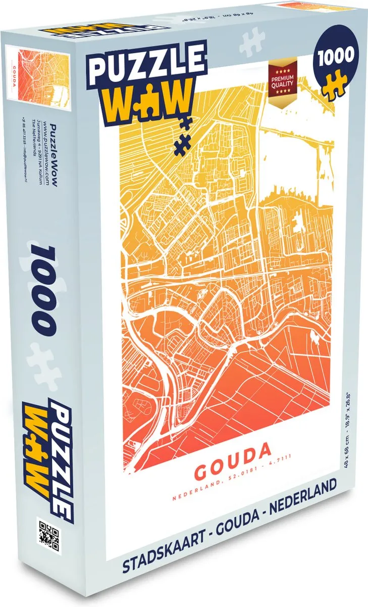 PuzzleWow Stadskaart Gouda Nederland Legpuzzel 1000 Stuks
