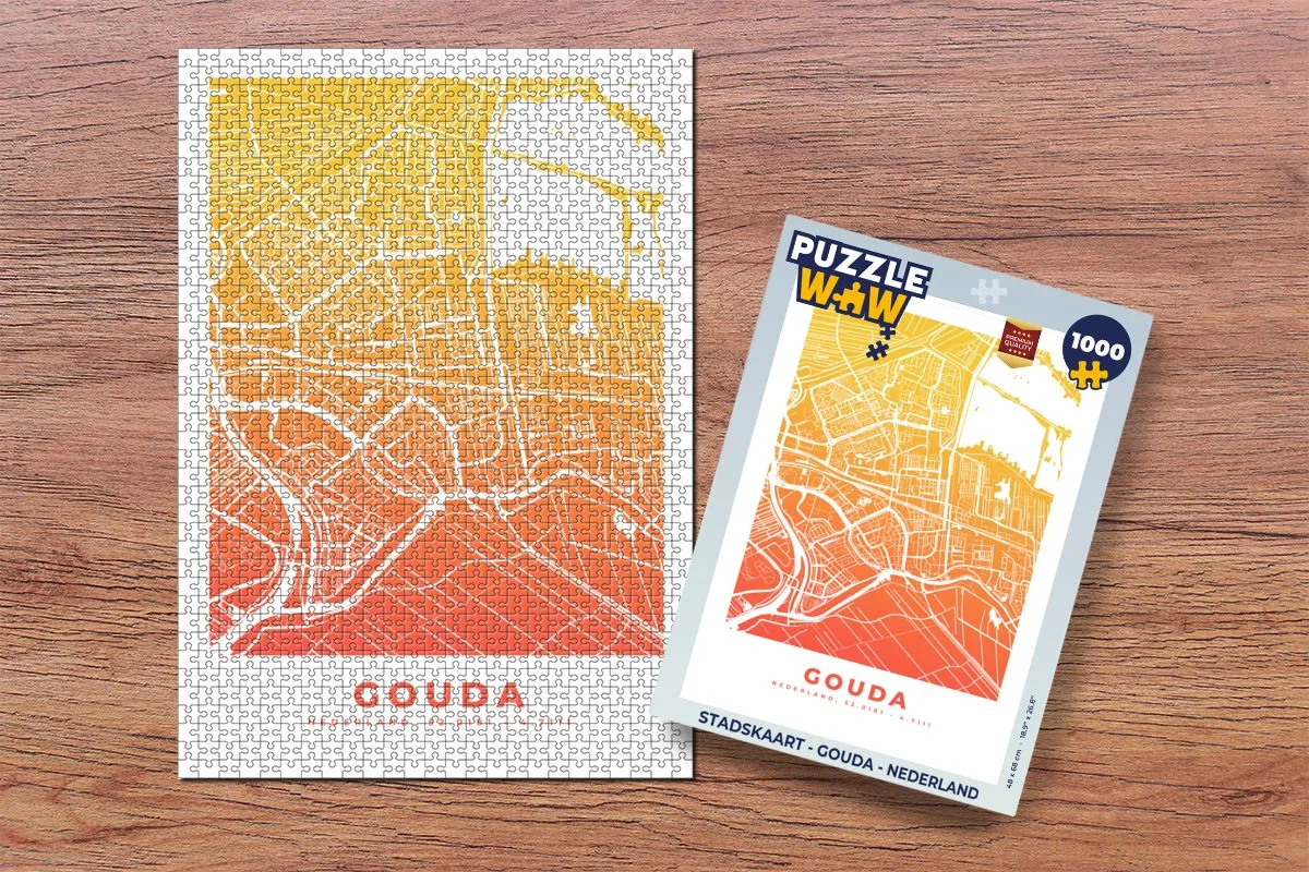PuzzleWow Stadskaart Gouda Nederland Legpuzzel 1000 Stuks - Multicolor