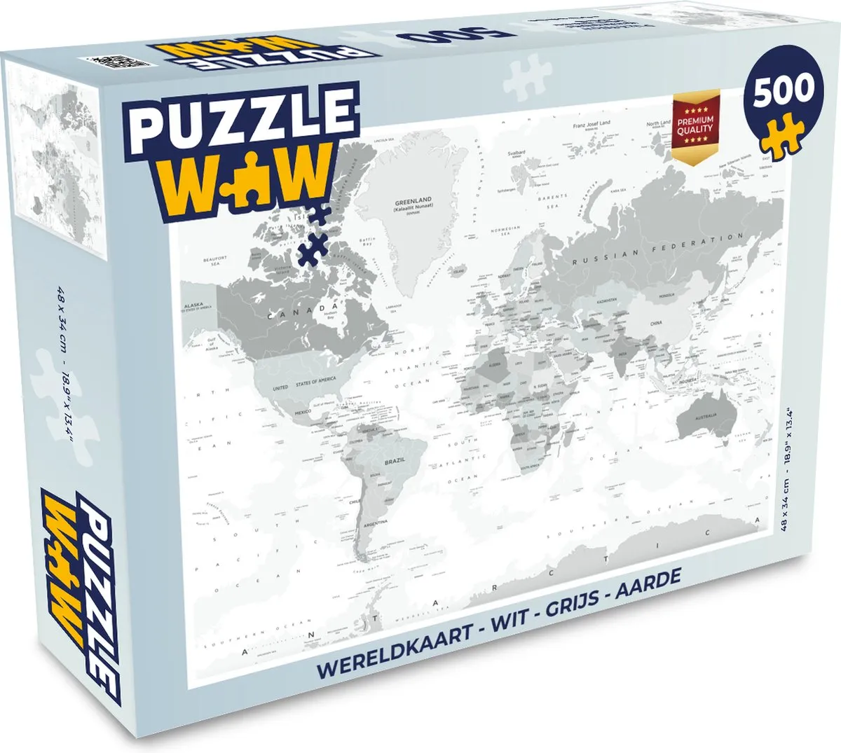 PuzzleWow Wereldkaart Legpuzzel 500 Stuks